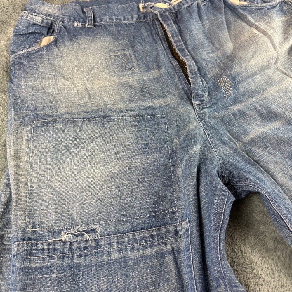 Magnolia Pearl Distressed Patchwork Denim Wide Leg Pants Light Wash Blue OS - Picture 8 of 16